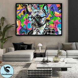 dog in suit canvas wall art , dog with glasses canvas painting , colorful dog canvas print , ready to hang canvas print