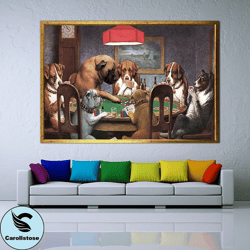 dogs playing card games canvas print art, cool dogs playing poker canvas print ready to hang on the wall, canvas wall ar