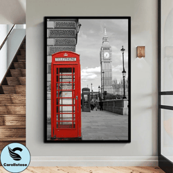 england a telephone booth scenery canvas print art, england clock tower scenery canvas wall decor, new generation landsc