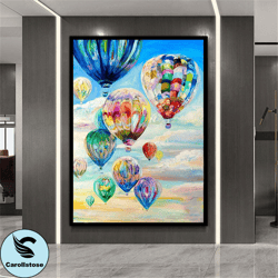 flying balloons print , colorful balloons canvas , wall decor , colorful sky clouds painting , canvas art wall decor , m