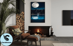 full moon scenery canvas wall art , lake landscape canvas painting , full moon canvas painting , landscape canvas , mode