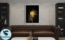gold rose canvas print art, lonely golden rose ready to hang on wall canvas print art, valentine gift