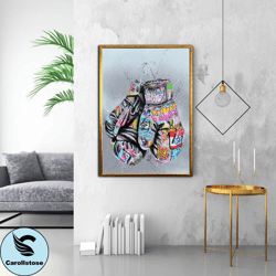 graffiti covered boxing gloves canvas print art, boxing gloves ready to hang on the wall canvas print art, gift wall dec