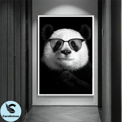 panda with glasses canvas print art, handsome panda ready to hang on the wall canvas print art, valentines day gift, bir