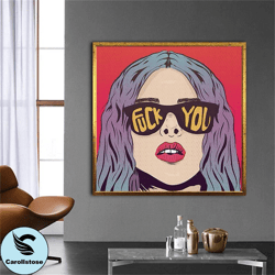 pop art, purple haired woman canvas print art, woman with glasses canvas wall art, red plump woman canvas art, souvenir,