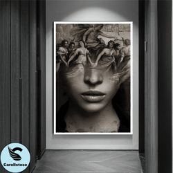 portrait of woman face canvas print art, beautiful woman canvas wall decor, artwork ready to hang on wall canvas print w