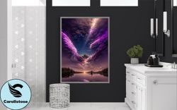 purple clouds and lake landscape canvas print art, landscape at sunset ready to hang on the wall canvas print art, lands