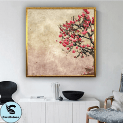 red flowering tree canvas wall art , abstract tree canvas painting , modern home decor , ready to hang canvas print
