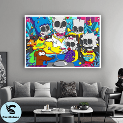 simpson skull canvas wall art , cartoon character canvas painting , skull simpson canvas print , ready to hang canvas pr
