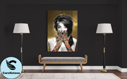 surprised woman with tattoo canvas print art, pop art, woman with black hair canvas print art ready to hang on the wall,