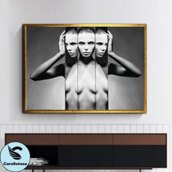 three faced woman canvas print art, artistic woman portrait ready to hang on wall canvas print art, beautiful woman canv