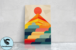 Cloudy Mountain on Canvas, Sunset Decor, Flat Art, Vibrant Color, Bold Art, Vertical, Abstract, Mid Century Modern, Scan