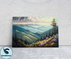 great smoky mountains canvas art ready to hang large print, oil painting, landscape