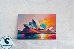 sydney opera house,sydney australia ,canvas art large print, painting, landscape, colorful, architectural, psychedelic,