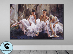 ballerina wall art canvas, sitting mallerinas art, print on canvas , framed art, dancers, ready to hang, modern decorati