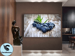 blueberries print on canvas, fruit canvas wall art, blueberry canvas wall art, kitchen canvas art, restaurant canvas wal