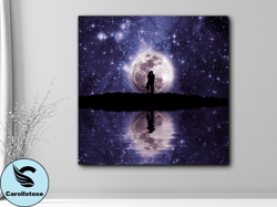 full moon canvas painting, love under moon, love canvas decor, night wall painting, with star love, moon canvas, moon pa