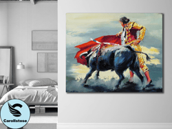 spanish matador framed wall art,bull wall art print on canvas,matador bullfighter canvas painting,abstract canvas print,