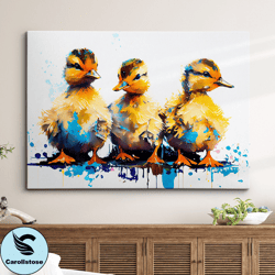 Beautiful Ducklings Abstract Oil Animal Duck Painting Splatter Style Wall Art Framed Canvas Poster Print, HomeOffice Roo