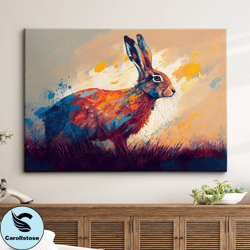 Bunny Rabbit Abstract Hare Animal Oil Painting Rainbow Pet Splatter Wall Art Black Framed Canvas Poster Print HomeOffice