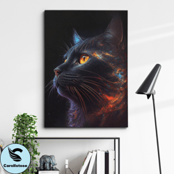 Colorful Galaxy Cat Pet Animal Lover Painting Splatter Wall Art, Framed Canvas Poster Print, Home Kitchen Office Room De