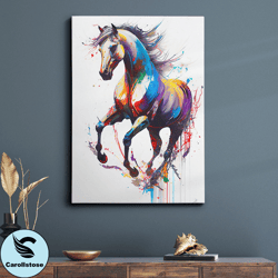 Colorful Horse Animal Abstract Oil Painting Splatter Style Wall Art, Framed Canvas Poster Print, Home Kitchen Office Roo