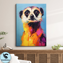 Colorful Meerkat Animal Abstract Oil Painting Splatter Style Wall Art, Framed Canvas Poster Print, Home Kitchen Office R
