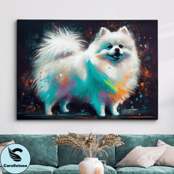 Colorful Pomeranian Dog Pet Abstract Modern Oil Painting Wall Art, Framed Canvas Poster Print, Home Kitchen Office Room