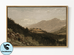 SouthandArt Vintage Landscape Framed Print, Antique Mountain Framed Large Gallery Art, Minimalist Art Ready to Hang  wit