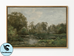 SouthandArt Vintage Landscape Framed Print, Riverside Trees Framed Large Gallery Art, Minimalist Art Ready to Hang  with