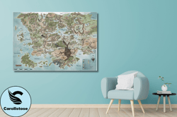 Dungeons And Dragons Map Canvas Wall Art,Dungeons and Dragons  ,Forgotten Realms Map,Map of Fearun  ,Map  ,Game Room Dec