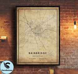 Bainbridge Vintage Map Print , Bainbridge  Map , Georgia Map Art , Bainbridge City Road Map Poster , Vintage Gift MapCan