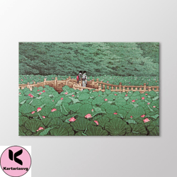 Summer Benton Shrine Shiba by Kawase Hasui Canvas Wall Art, Japanese Vintage Landscape Painting