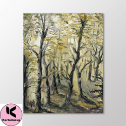 trees canvas wall art, vintage forest painting