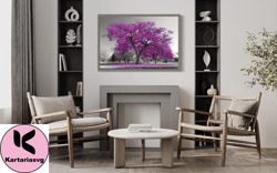 big purple leaf tree canvas, wall art canvas design, home decor ready to hang