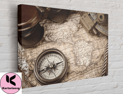 map compass travel canvas, canvas wall art canvas design, home decor ready to hang