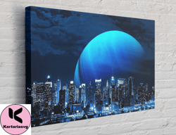 moon in the city canvas, canvas wall art canvas design, home decor ready to hang