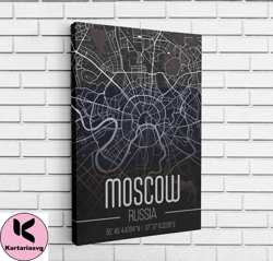 Moscow Map with Flag Canvas, Canvas Wall Art Canvas Design, Home Decor Ready To Hang