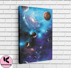 planets print on canvas, blue earth print on canvas, wall art canvas design, home decor ready to hang