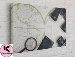 world map binoculars travel canvas, canvas wall art canvas design, home decor ready to hang