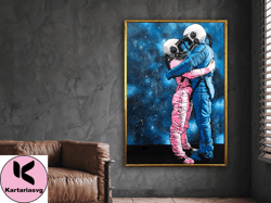 astronaut couple canvas wall art , love in space canvas painting , astronaut canvas, wall art canvas design, framed canv