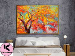 autumn tree poster, colorful tree canvas print, colorful tree landscape art, tree wall art, wall art canvas design, fram