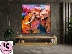 elephant painting on canvas, elephant wall art, extra large wall art, animal poster, wall art canvas design, framed canv