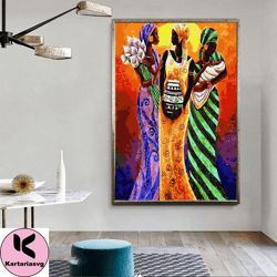 African woman canvas, colorful detailed black woman painting, abstract ethnic woman wall art, african home decor