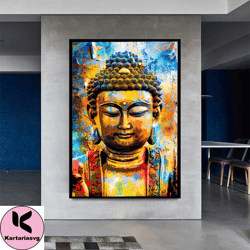 buddha canvas wall art, religious belief canvas wall art, golden buddha canvas print art, buddha statue canvas wall deco