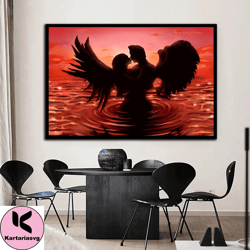 angel valentine canvas print art, man and woman angel ready to hang on the wall canvas wall decor, valentine's day gift,