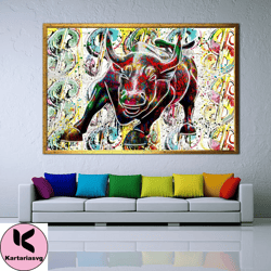 bull canvas print art, dollars and angry bull ready to hang on the wall canvas print art, next generation wall decor