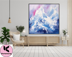 Abstract Snow Mountain Original Landscape Oil Painting On Canvas,Modern white mountain For Living,Mountain Plated snowy