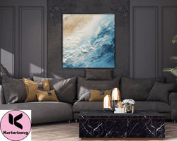 original abstract seascape oil painting, modern beach  for living room, coastal wall decor living room, officel wall art