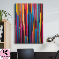 Colourful Dripping Paint Lines Abstract Oil Painting Style Wall Art, Framed Canvas Poster Print, Home Kitchen Office Roo